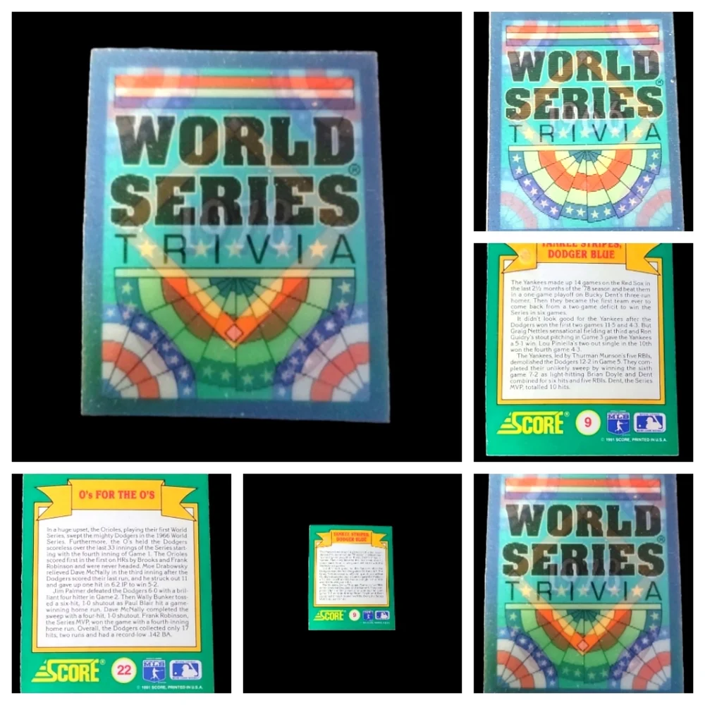 Vintage 1991 Score Baseball World Series Trivia Magic Motion Cards #9 & #22